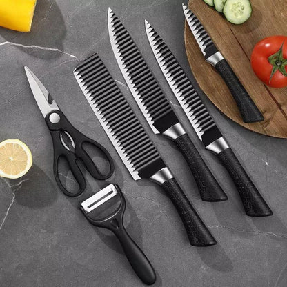 Kit 6 Peças - Conjunto Profissional de Facas e Utensílios de Cozinha em Aço Carbono