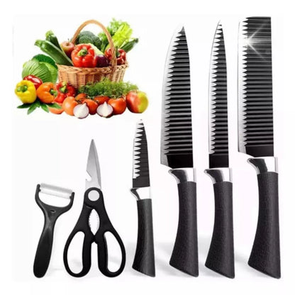 Kit 6 Peças - Conjunto Profissional de Facas e Utensílios de Cozinha em Aço Carbono