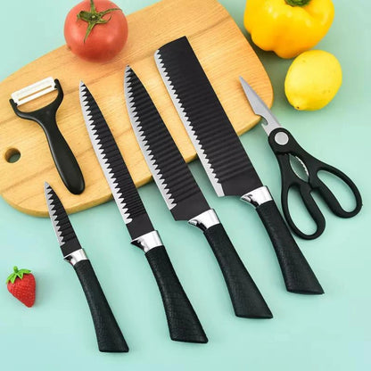 Kit 6 Peças - Conjunto Profissional de Facas e Utensílios de Cozinha em Aço Carbono